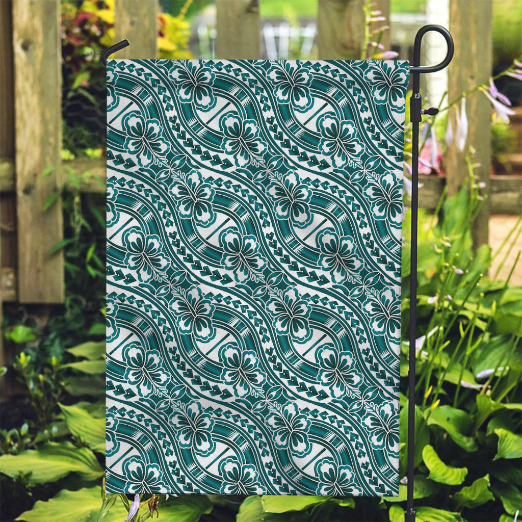 Hibiscus Bloom Island Tribal Waves Garden Flag Teal Polynesian Pattern LT01 Garden Flag Teal - Polynesian Pride