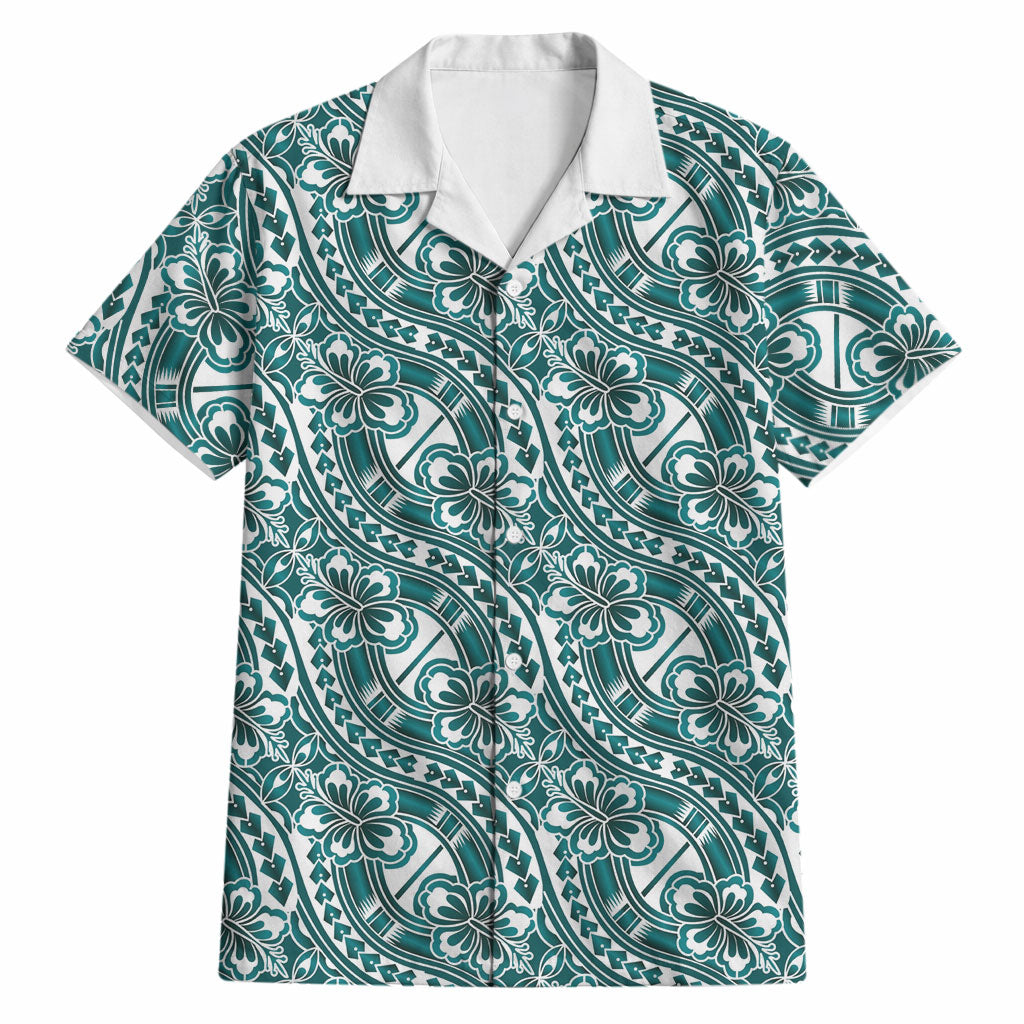 Hibiscus Bloom Island Tribal Waves Hawaiian Shirt Teal Polynesian Pattern LT01 Teal - Polynesian Pride
