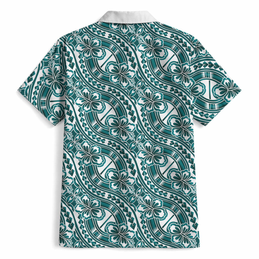 Hibiscus Bloom Island Tribal Waves Hawaiian Shirt Teal Polynesian Pattern LT01 - Polynesian Pride