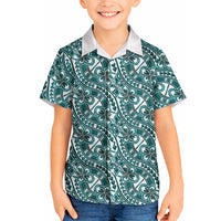 Hibiscus Bloom Island Tribal Waves Hawaiian Shirt Teal Polynesian Pattern LT01 - Polynesian Pride
