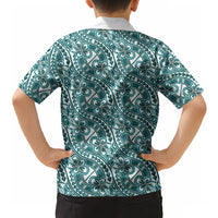Hibiscus Bloom Island Tribal Waves Hawaiian Shirt Teal Polynesian Pattern LT01 - Polynesian Pride