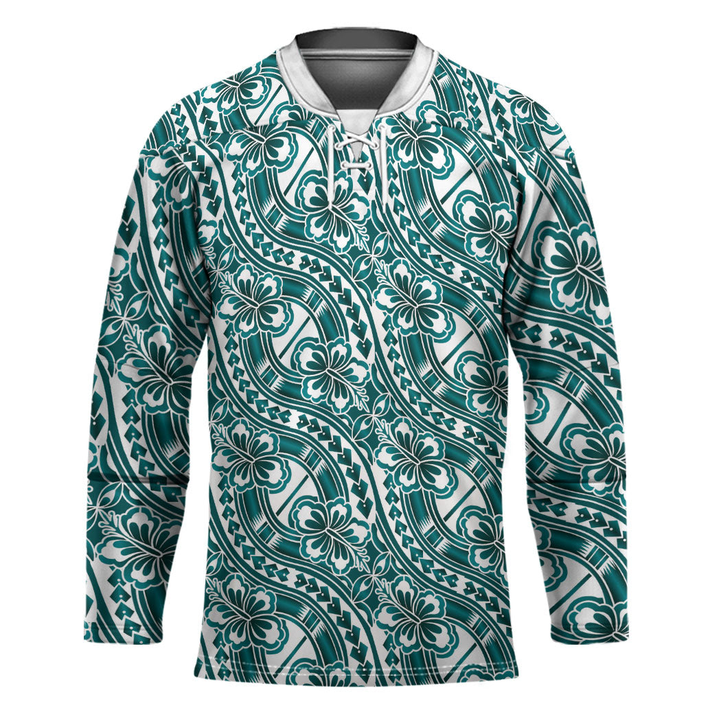 Hibiscus Bloom Island Tribal Waves Hockey Jersey Teal Polynesian Pattern LT01 Unisex Teal - Polynesian Pride