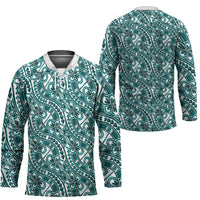 Hibiscus Bloom Island Tribal Waves Hockey Jersey Teal Polynesian Pattern LT01 - Polynesian Pride