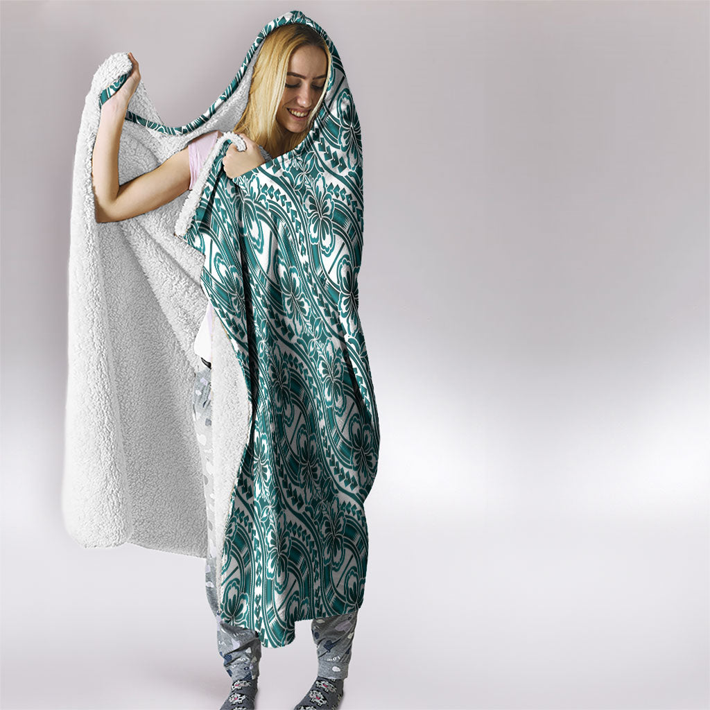 Hibiscus Bloom Island Tribal Waves Hooded Blanket Teal Polynesian Pattern LT01 - Polynesian Pride