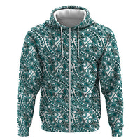 Hibiscus Bloom Island Tribal Waves Hoodie Teal Polynesian Pattern LT01 Zip Hoodie Teal - Polynesian Pride