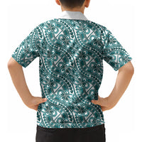 Hibiscus Bloom Island Tribal Waves Kid Hawaiian Shirt Teal Polynesian Pattern LT01 - Polynesian Pride
