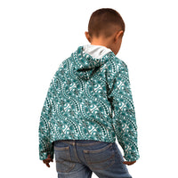 Hibiscus Bloom Island Tribal Waves Kid Hoodie Teal Polynesian Pattern LT01 - Polynesian Pride