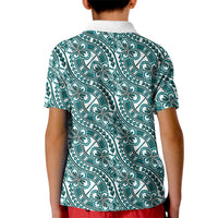 Hibiscus Bloom Island Tribal Waves Kid Polo Shirt Teal Polynesian Pattern LT01 - Polynesian Pride