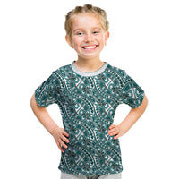 Hibiscus Bloom Island Tribal Waves Kid T Shirt Teal Polynesian Pattern LT01 Teal - Polynesian Pride