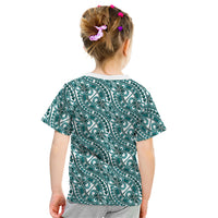 Hibiscus Bloom Island Tribal Waves Kid T Shirt Teal Polynesian Pattern LT01 - Polynesian Pride