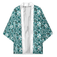 Hibiscus Bloom Island Tribal Waves Kimono Teal Polynesian Pattern LT01 Unisex Teal - Polynesian Pride