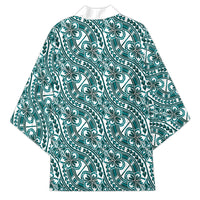Hibiscus Bloom Island Tribal Waves Kimono Teal Polynesian Pattern LT01 - Polynesian Pride