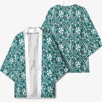 Hibiscus Bloom Island Tribal Waves Kimono Teal Polynesian Pattern LT01 - Polynesian Pride