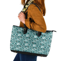 Hibiscus Bloom Island Tribal Waves Leather Tote Bag Teal Polynesian Pattern LT01 Teal - Polynesian Pride