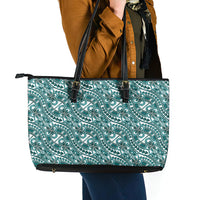 Hibiscus Bloom Island Tribal Waves Leather Tote Bag Teal Polynesian Pattern LT01 - Polynesian Pride