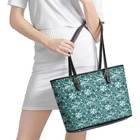 Hibiscus Bloom Island Tribal Waves Leather Tote Bag Teal Polynesian Pattern LT01 - Polynesian Pride