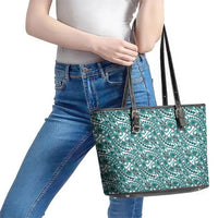 Hibiscus Bloom Island Tribal Waves Leather Tote Bag Teal Polynesian Pattern LT01 - Polynesian Pride