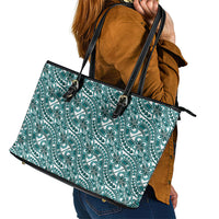 Hibiscus Bloom Island Tribal Waves Leather Tote Bag Teal Polynesian Pattern LT01 - Polynesian Pride