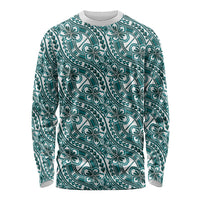 Hibiscus Bloom Island Tribal Waves Long Sleeve Shirt Teal Polynesian Pattern LT01 Unisex Teal - Polynesian Pride