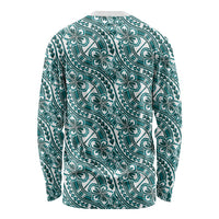 Hibiscus Bloom Island Tribal Waves Long Sleeve Shirt Teal Polynesian Pattern LT01 - Polynesian Pride