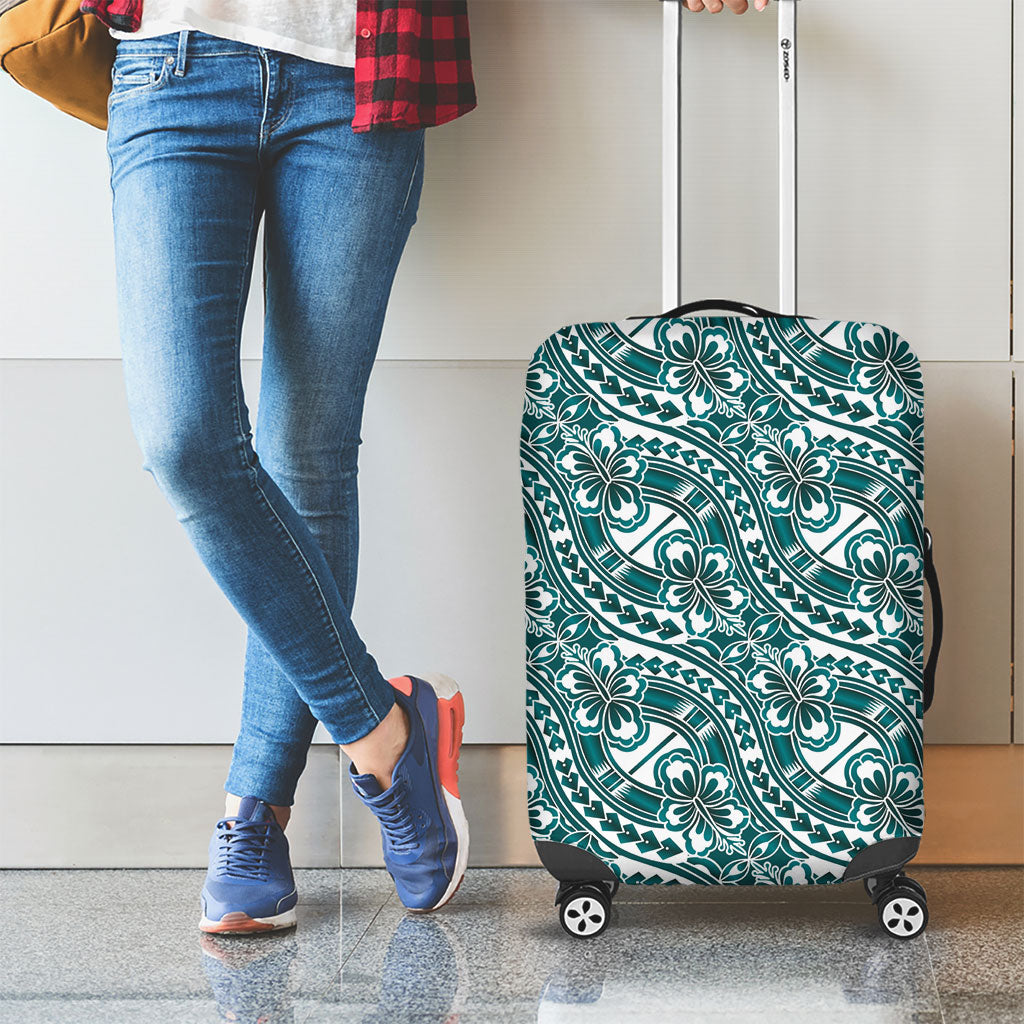 Hibiscus Bloom Island Tribal Waves Luggage Cover Teal Polynesian Pattern LT01 - Polynesian Pride