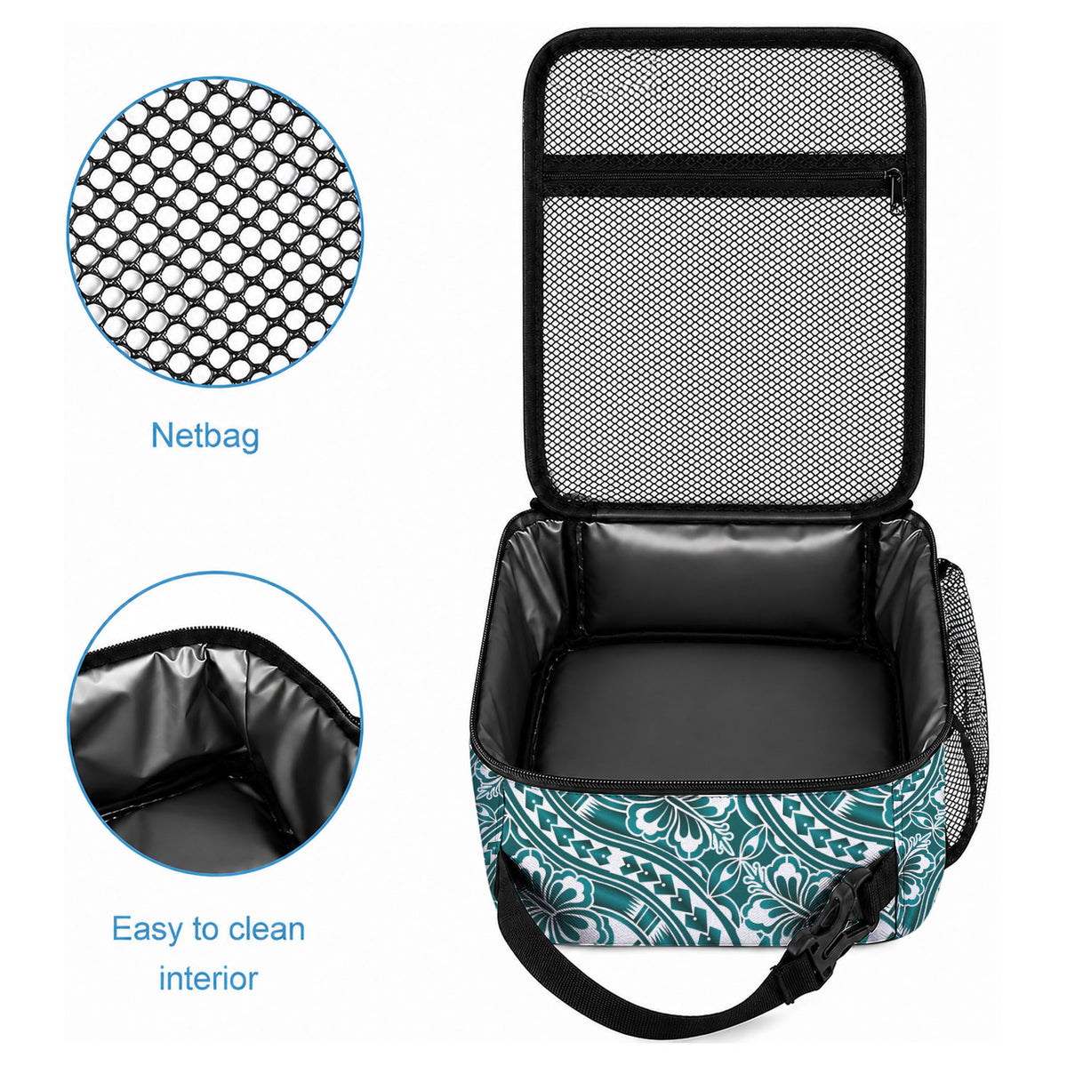 Hibiscus Bloom Island Tribal Waves Lunch Bag Teal Polynesian Pattern LT01 - Polynesian Pride