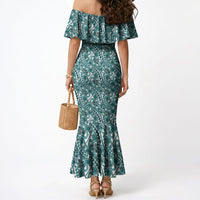 Hibiscus Bloom Island Tribal Waves Mermaid Dress Teal Polynesian Pattern LT01 - Polynesian Pride