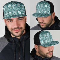 Hibiscus Bloom Island Tribal Waves Mesh Trucker Cap Teal Polynesian Pattern LT01 - Polynesian Pride