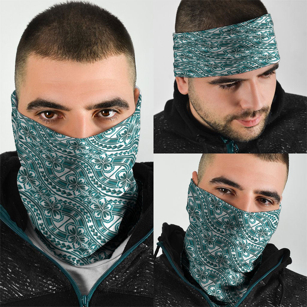 Hibiscus Bloom Island Tribal Waves Neck Gaiter Teal Polynesian Pattern LT01 - Polynesian Pride