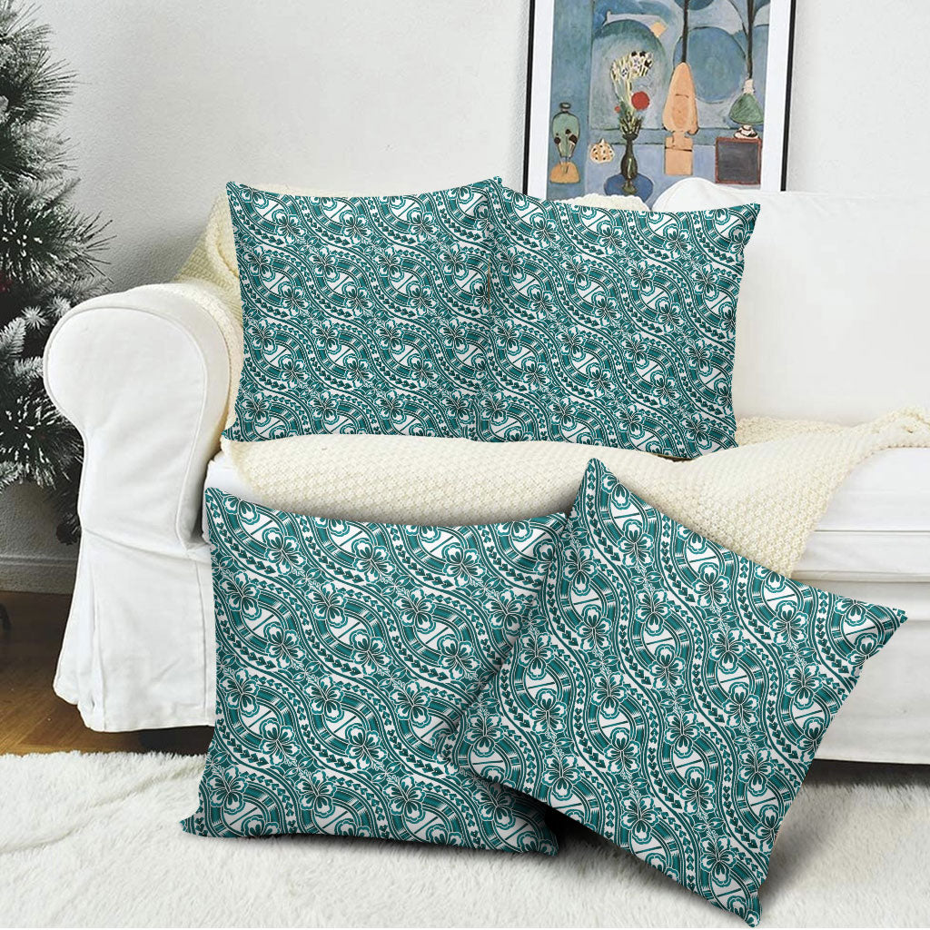 Hibiscus Bloom Island Tribal Waves Pillow Cover Teal Polynesian Pattern LT01 - Polynesian Pride