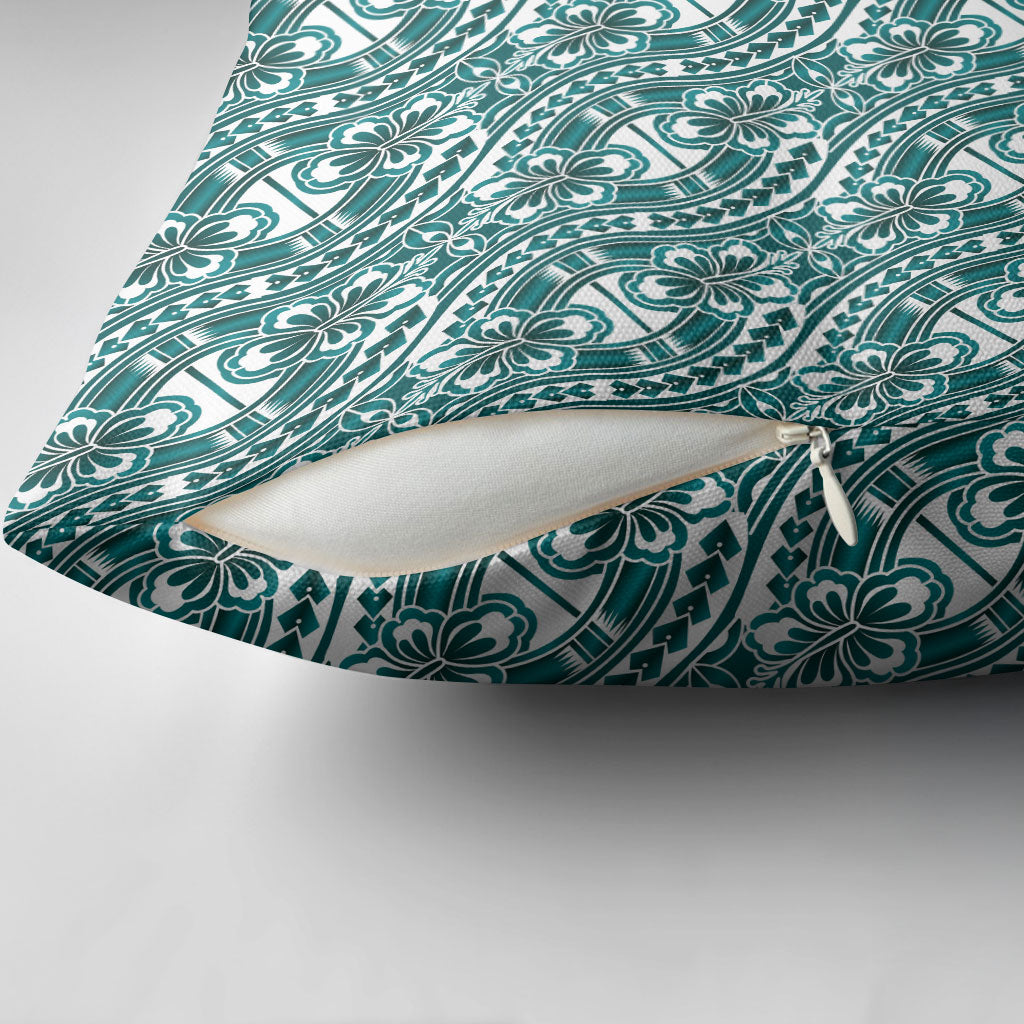 Hibiscus Bloom Island Tribal Waves Pillow Cover Teal Polynesian Pattern LT01 - Polynesian Pride
