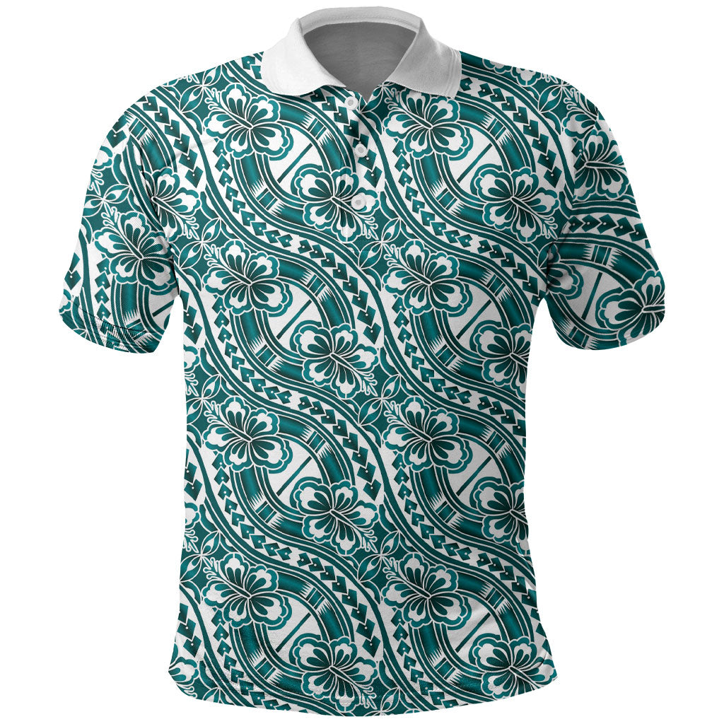 Hibiscus Bloom Island Tribal Waves Polo Shirt Teal Polynesian Pattern LT01 Teal - Polynesian Pride