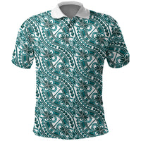 Hibiscus Bloom Island Tribal Waves Polo Shirt Teal Polynesian Pattern LT01 Teal - Polynesian Pride