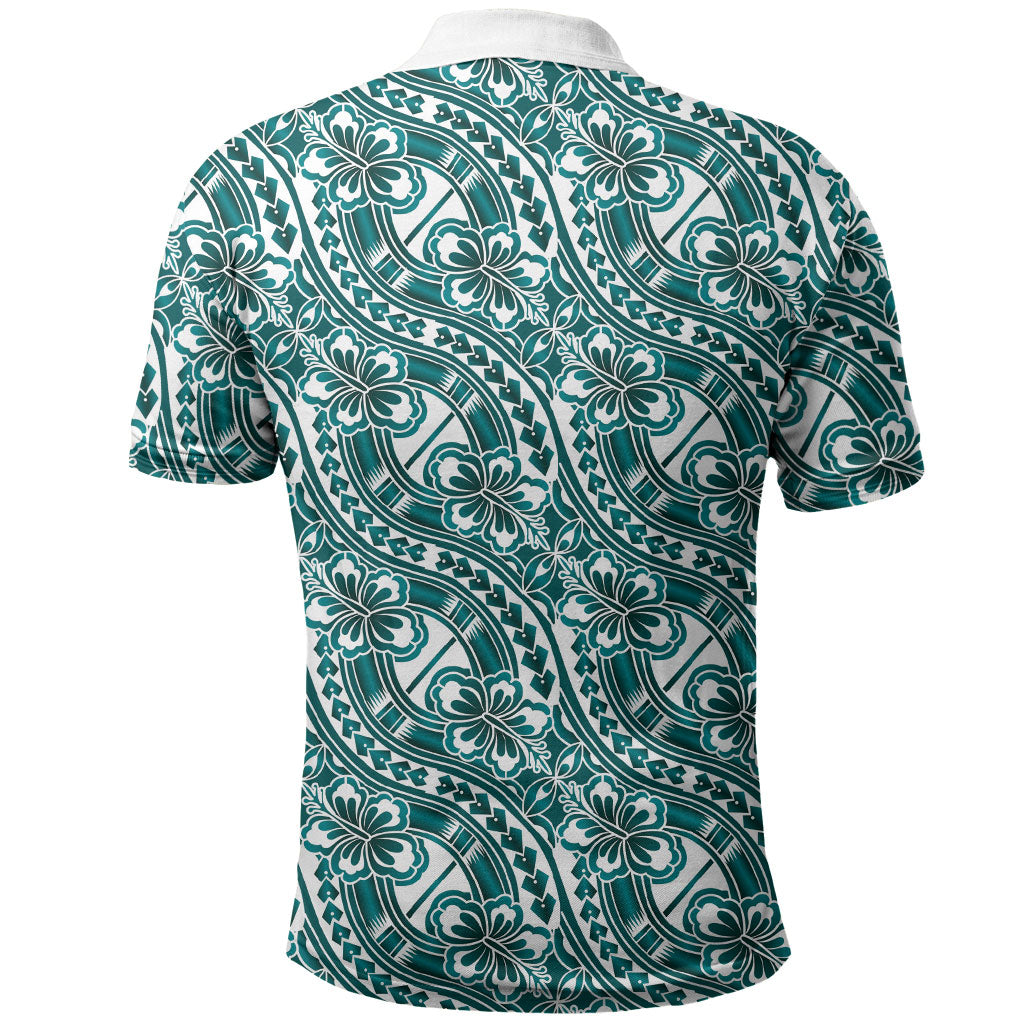 Hibiscus Bloom Island Tribal Waves Polo Shirt Teal Polynesian Pattern LT01 - Polynesian Pride