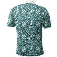 Hibiscus Bloom Island Tribal Waves Polo Shirt Teal Polynesian Pattern LT01 - Polynesian Pride