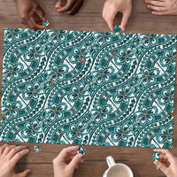 Hibiscus Bloom Island Tribal Waves Puzzle Teal Polynesian Pattern LT01 - Polynesian Pride