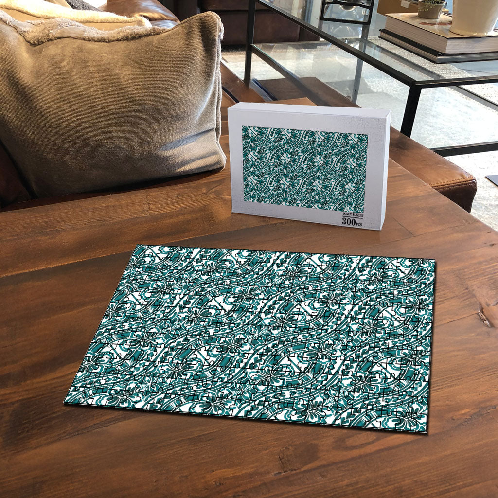 Hibiscus Bloom Island Tribal Waves Puzzle Teal Polynesian Pattern LT01 - Polynesian Pride