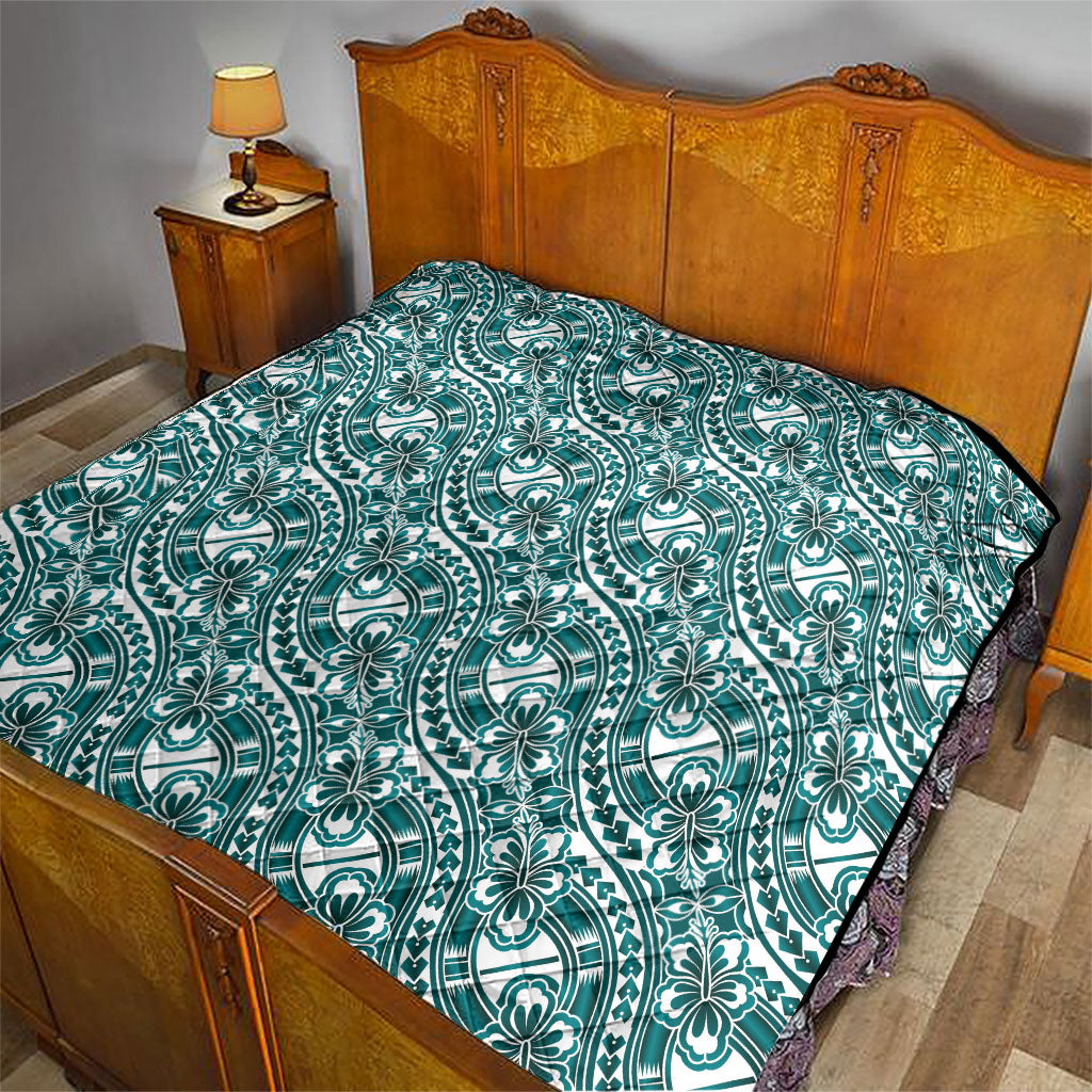 Hibiscus Bloom Island Tribal Waves Quilt Teal Polynesian Pattern LT01 - Polynesian Pride