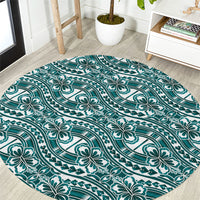 Hibiscus Bloom Island Tribal Waves Round Carpet Teal Polynesian Pattern LT01 Teal - Polynesian Pride
