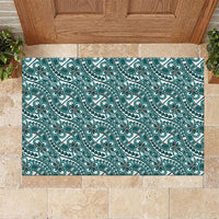 Hibiscus Bloom Island Tribal Waves Rubber Doormat Teal Polynesian Pattern LT01 Teal - Polynesian Pride