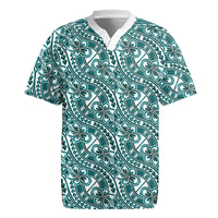 Hibiscus Bloom Island Tribal Waves Rugby Jersey Teal Polynesian Pattern LT01 Teal - Polynesian Pride