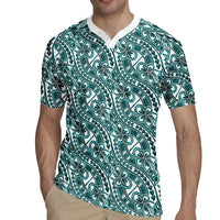 Hibiscus Bloom Island Tribal Waves Rugby Jersey Teal Polynesian Pattern LT01 - Polynesian Pride