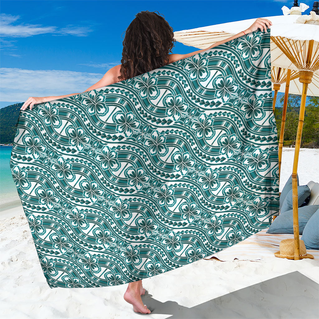 Hibiscus Bloom Island Tribal Waves Sarong Teal Polynesian Pattern LT01 One Size 44 x 66 inches Teal - Polynesian Pride