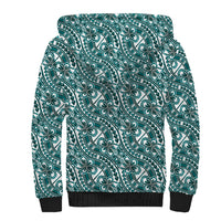 Hibiscus Bloom Island Tribal Waves Sherpa Hoodie Teal Polynesian Pattern LT01 - Polynesian Pride