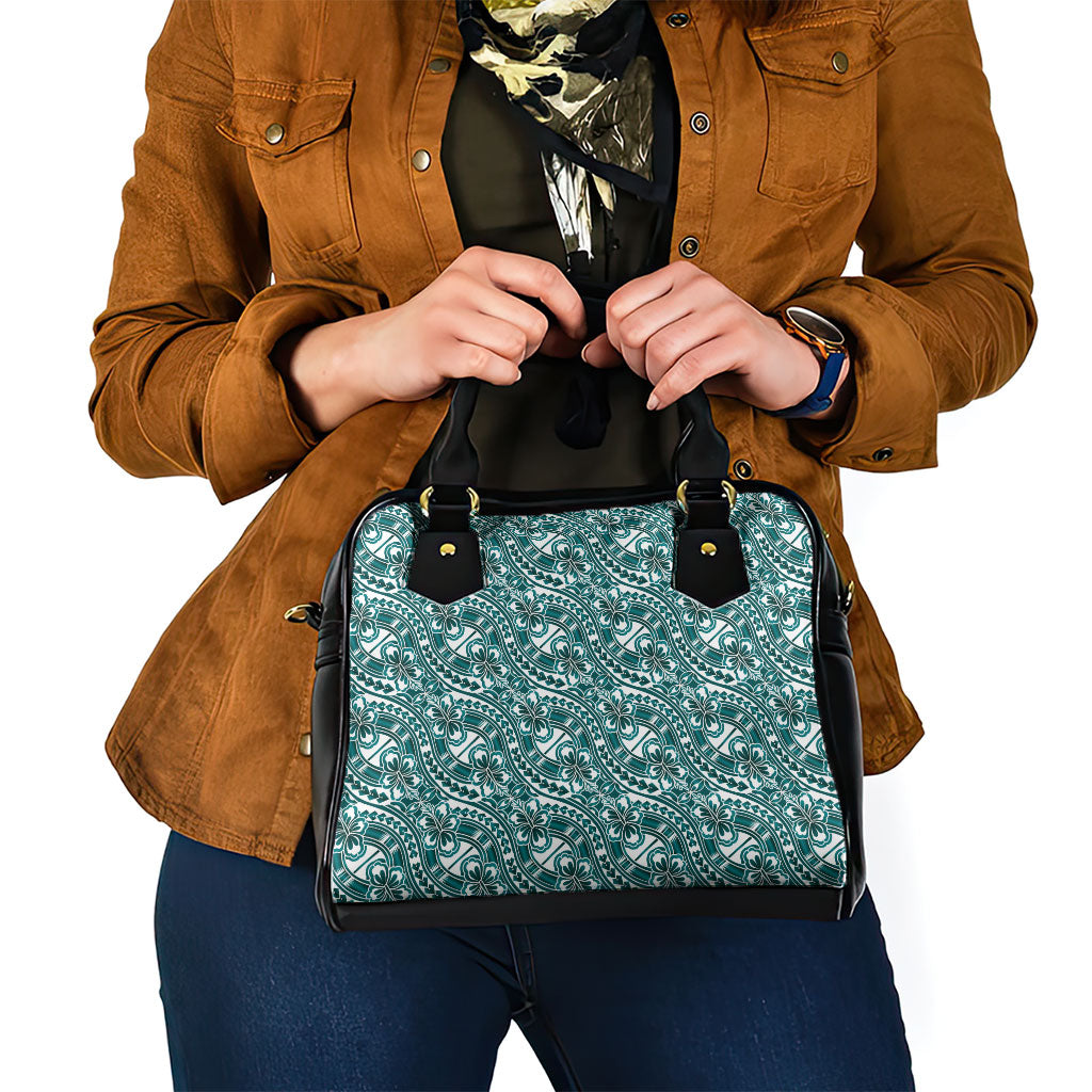 Hibiscus Bloom Island Tribal Waves Shoulder Handbag Teal Polynesian Pattern LT01 - Polynesian Pride