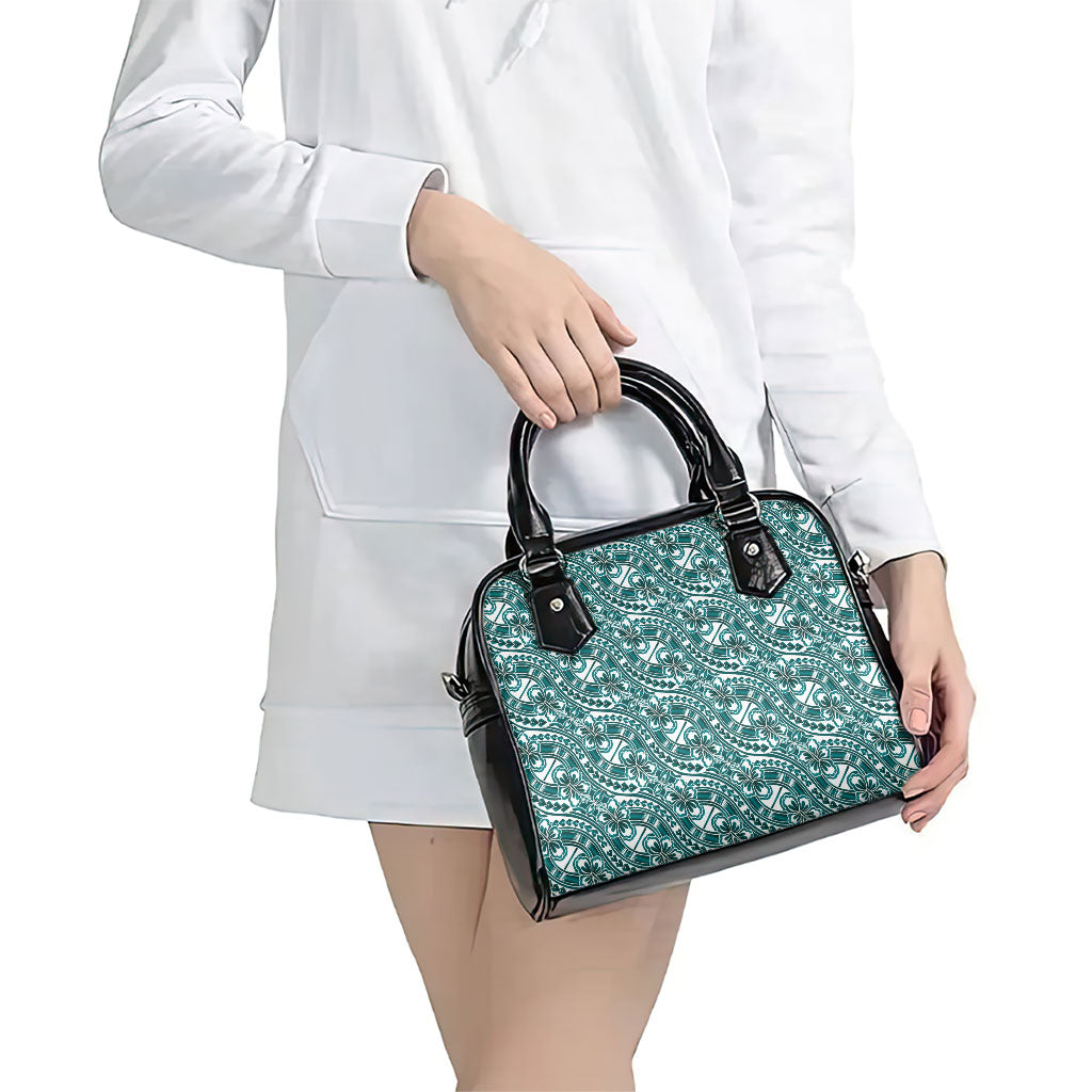 Hibiscus Bloom Island Tribal Waves Shoulder Handbag Teal Polynesian Pattern LT01 - Polynesian Pride