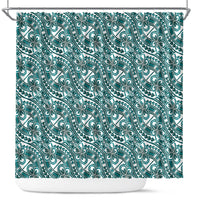Hibiscus Bloom Island Tribal Waves Shower Curtain Teal Polynesian Pattern LT01 Teal - Polynesian Pride