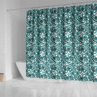 Hibiscus Bloom Island Tribal Waves Shower Curtain Teal Polynesian Pattern LT01 - Polynesian Pride