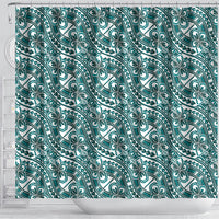 Hibiscus Bloom Island Tribal Waves Shower Curtain Teal Polynesian Pattern LT01 - Polynesian Pride