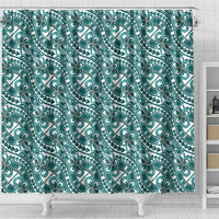 Hibiscus Bloom Island Tribal Waves Shower Curtain Teal Polynesian Pattern LT01 - Polynesian Pride